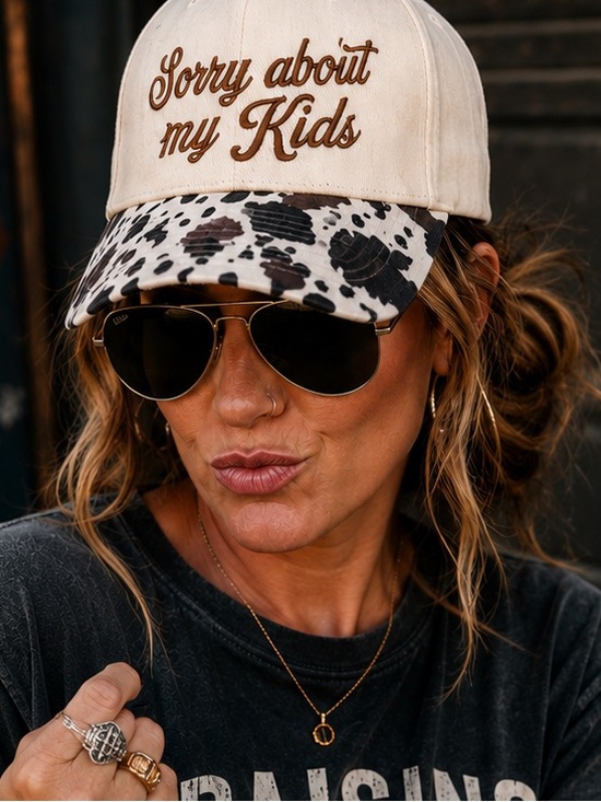 Zenana Outfitters Accessories - 🆕 Sorry About My Kids Cow Print Snapback Hat | Western Mom Cap | NWT